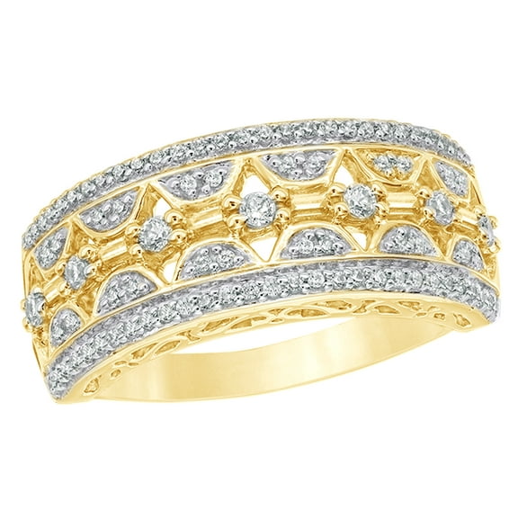 AFFY Baguette & Round Cut White Natural Diamond Ring In 10k Yellow Gold