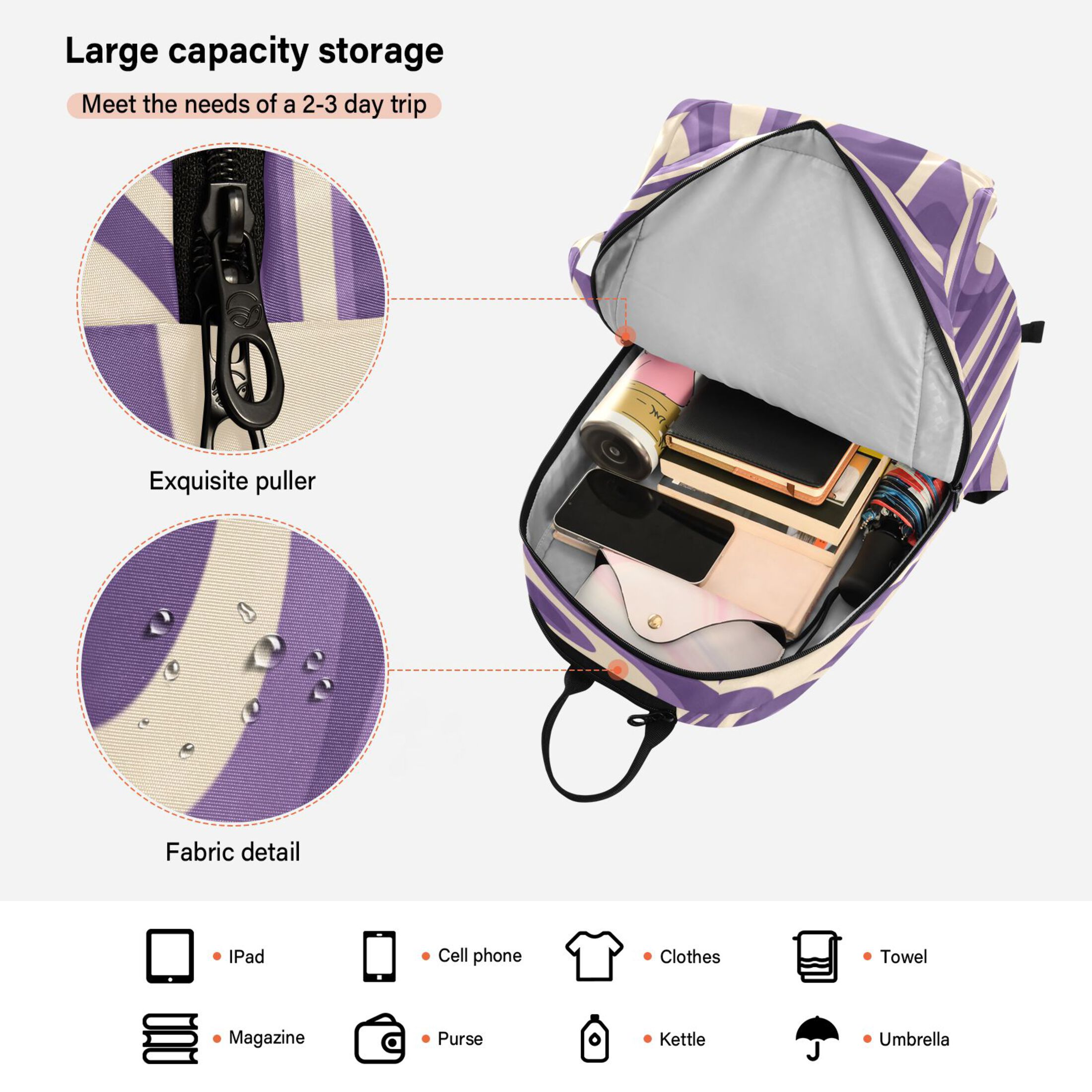 2 Racquet Holder Tennis Backpack Tennis Racket Covers Gym Bags Purple Creamy Pattern