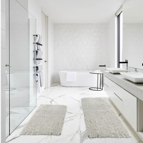 Microfiber Bathroom Rugs 2 Pieces, Non-Slip Machine Wash Shower Bathroom Rugs and Mats Sets for Bathroom, Light Gray