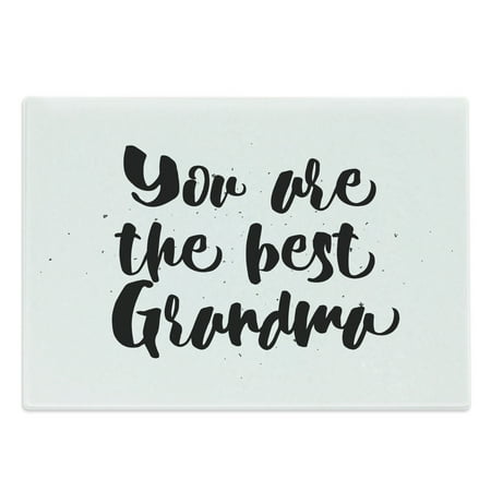 

Grandma Cutting Board Monochrome Words About Best Grandmother on a Grunge Inspired Dotted Background Decorative Tempered Glass Cutting and Serving Board Large Size Black White by Ambesonne