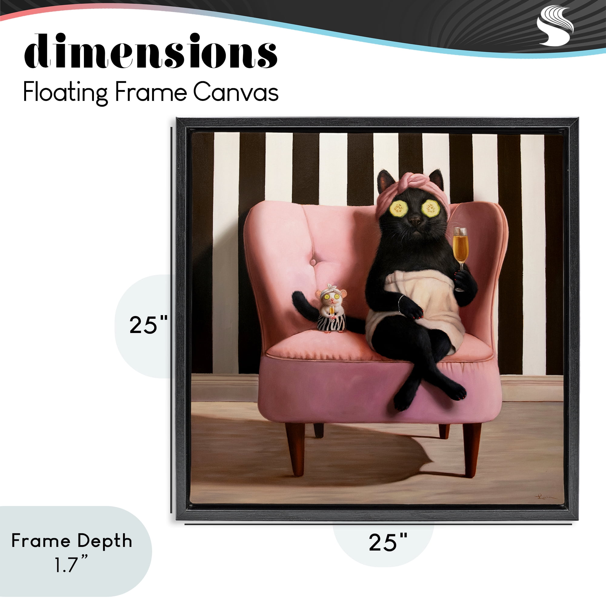 Stupell Industries Pamper Party Cat Black Framed Floater Canvas Wall Art, design by Lucia Heffernan