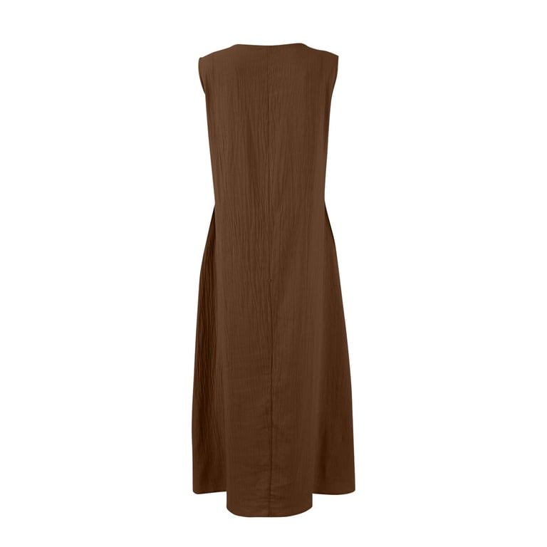 Women's Button-Down V-Neck Sleeveless Beach Dress Lightweight Linen Blend Loose Fit Sundress with Cutout Details for Seaside Dinners,Brown M - Walmart.com Women's Button-Down V-Neck Sleeveless Beach Dress Lightweight Linen Blend Loose Fit Sundress with Cutout Details for Seaside Dinners,Brown M - Walmart.com