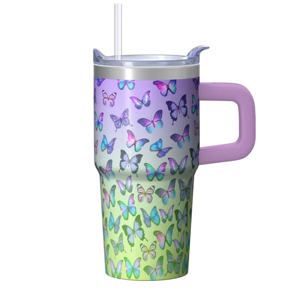20OZ Flower Butterfly Tumbler with Handle Straw Lid Cute Travel Coffee Cup Durable Reusable Drinkware Great Gift for Women Friends Suitable for Holiday Birthday Party Favors Home Travel Commute