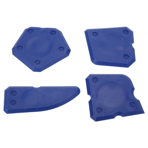 Kit de 4 herramientas de calafateo, raspador de cemento de vidrio de silicona para sellador de lechada, acabado de sellado (azul)
