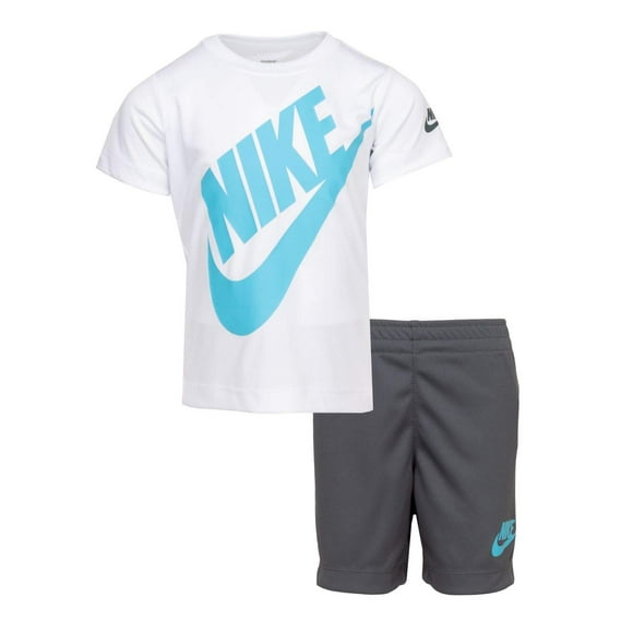 Nike Boy`s Dri-Fit T-Shirt & Shorts 2 Piece Set (White(66F024-G1A)/B_G, 2T)