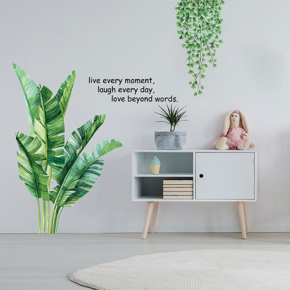 NKTIER DIY Green Leaves Tropical Plant Stickers Big Green Leaf Wall