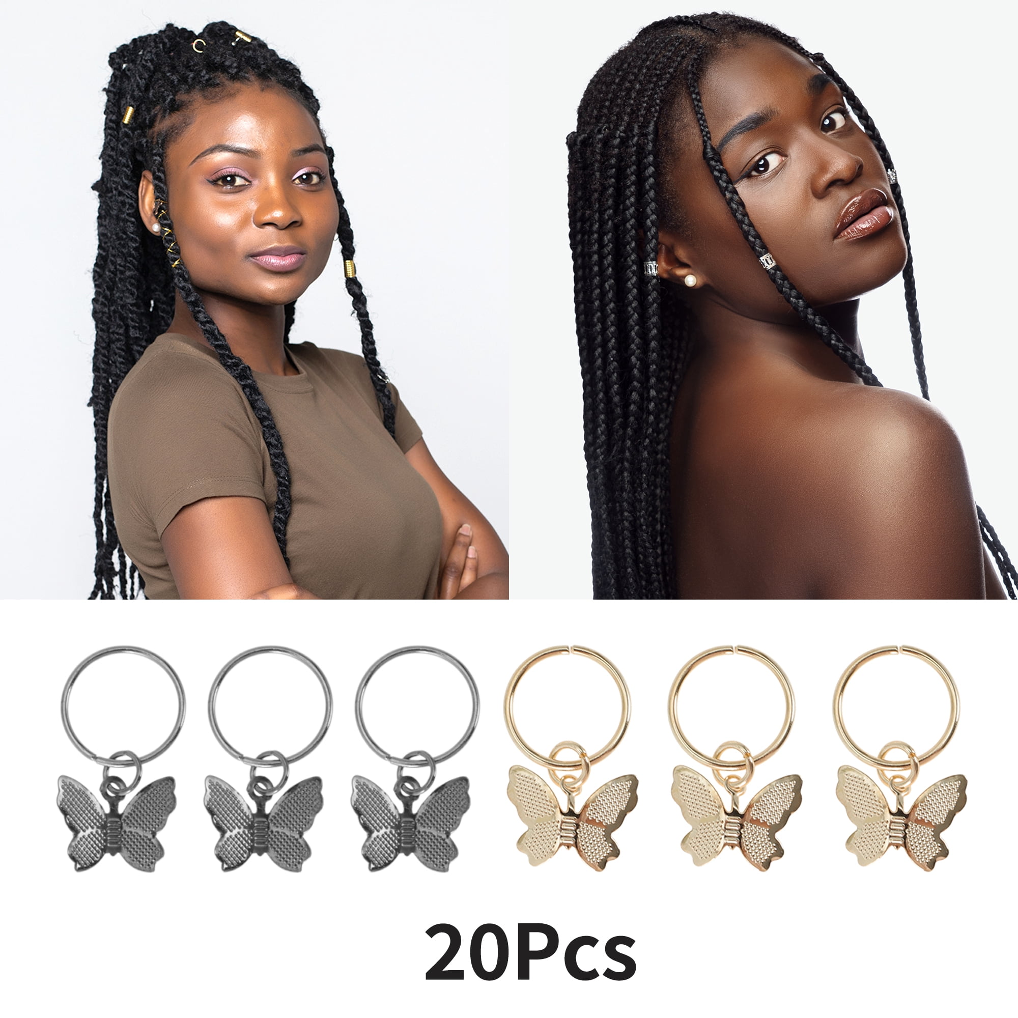 Unique Bargains Butterfly Hair Cuffs Dreadlock 20 Pcs Black, Gold Tone
