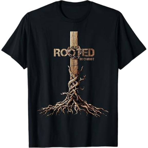 Greenink Rooted in Christ Shirt, Jesus Shirts, Christian Cross T-Shirt
