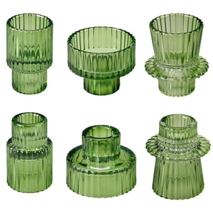 Hidawn Green Glass Candlestick Holders, 6-Pack