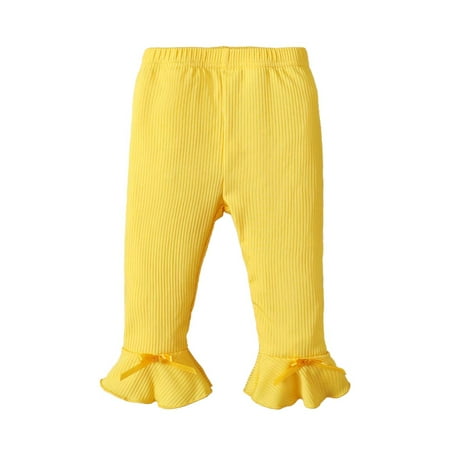 

Kucnuzki Infant Girl Clothes 3 Months Infant Girl Fall-Winter Pants 6 Months Infant Girl Elastic Solid Color Pit Stripe Trumpet Pants Yellow