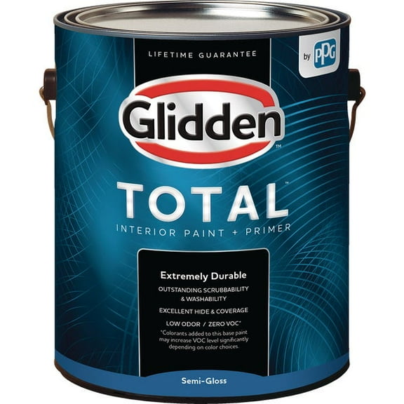 PPG Industries Total Interior Paint   Primer Semi-Gloss - Low Odor - 1 Gallon Ultra Deep Base — Interior & Exterior Use, Professional Finish