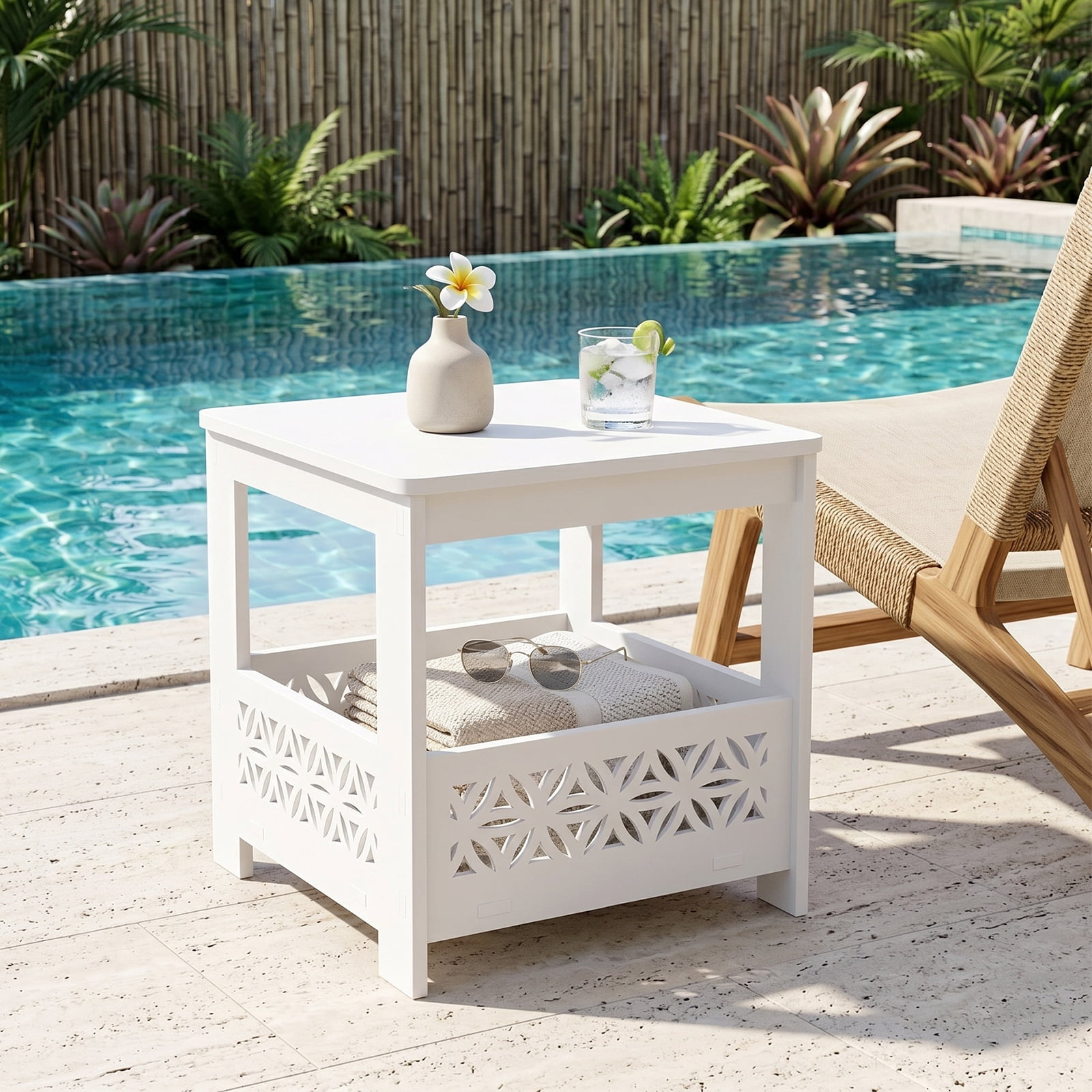 Side Table with Storage, Space Saving Nightstand for Small Spaces, Modern End Table for Indoor Outdoor, White