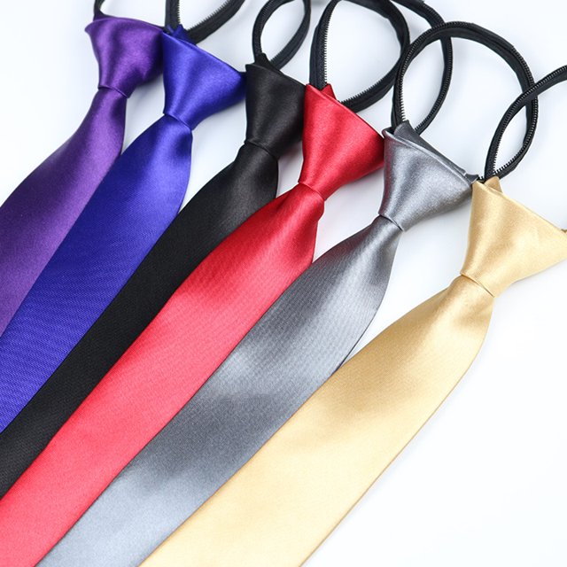 Corbata de seda sintética para hombre, 5 cm, con cremallera, color liso, monocromática