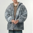 thumbnail image 6 of Mrmaere Men's Hooded Fuzzy Jacket Bunny Ear- Texture Warm Casual Outerwear for Daily & Leisure Wear Gray L, 6 of 9