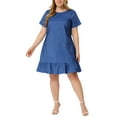 thumbnail image 2 of Unique Bargains Women's Plus Size Short Sleeve Ruffle Hem Denim Shirt Dress, 2 of 6