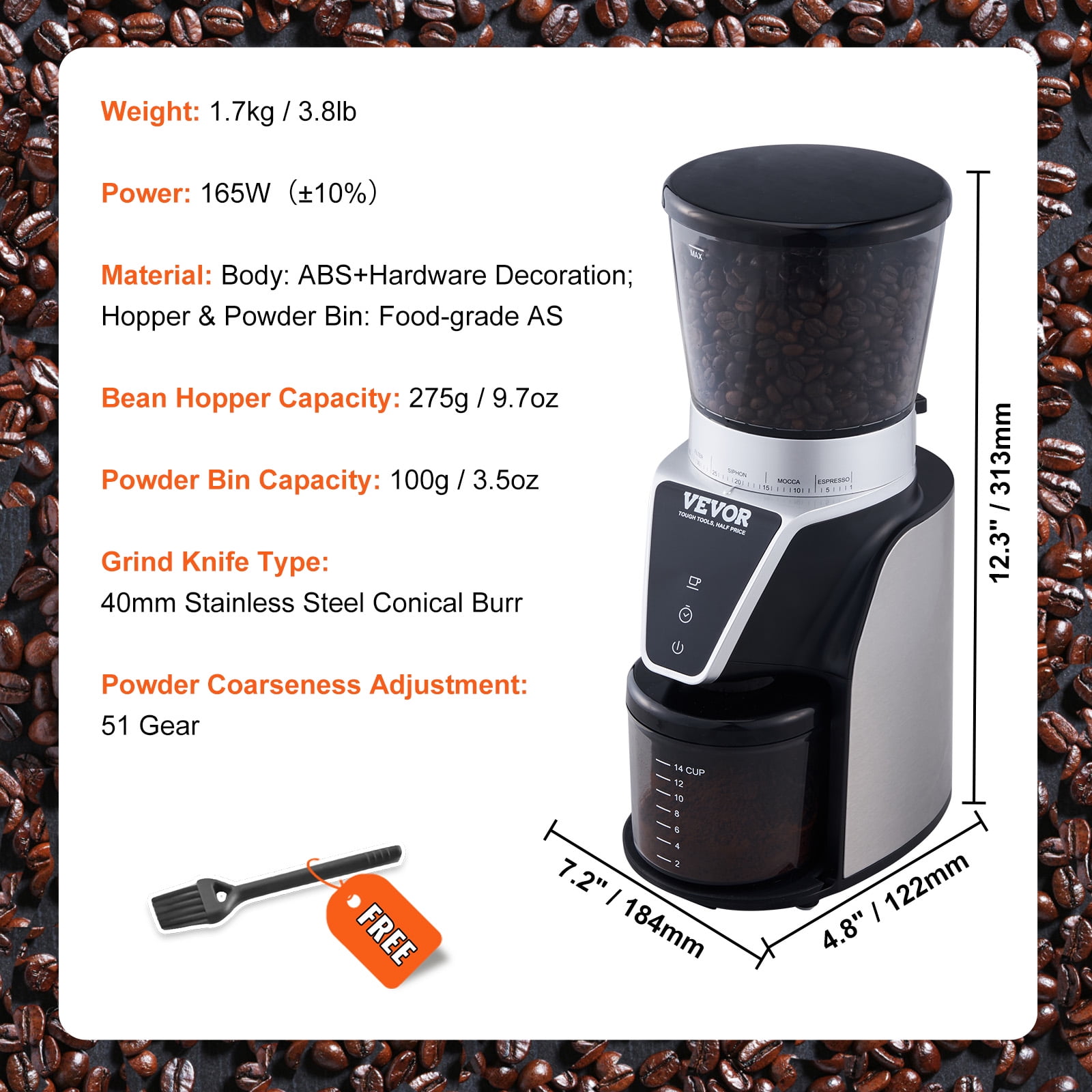 VEVOR Conical Burr Grinder, 5.3 oz. 20-Cups Electric Adjustable Burr Mill  with 35-Precise Grind Setting, Coffee Grinder ZDKFYMJJJXS40JRH4V1 - The Home  Depot