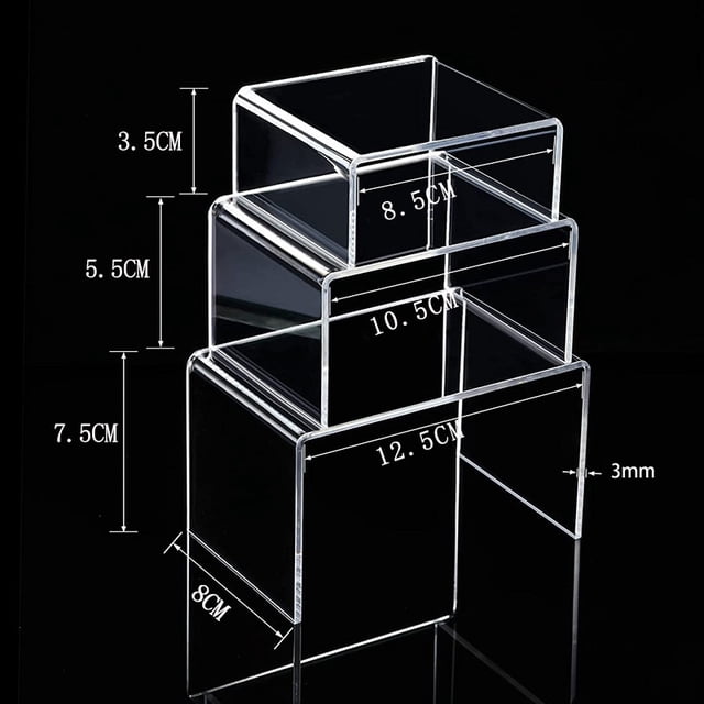 3 juegos de elevadores de exhibición de acrílico, accesorios de escaparate de estante elevador de exhibición de joyería (transparente, juego mediano)-Figuras de exhibición de elevadores acrí