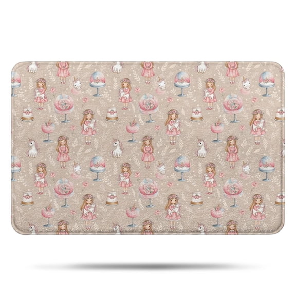 Beige Princess Unicorn Pattern Bathroom Rugs Mat,Non Slip Microfiber Bathroom Rug,Rubber Backing,Soft Bathroom Mats for Bathroom Floor,Tub and Shower,17x27in(43x68cm)