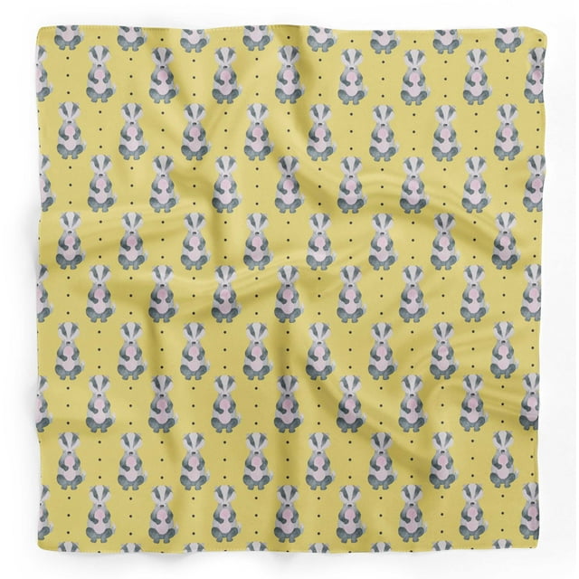 Bimba Yellow Dots & Raccoon Animal Printed Pure Silk Scarf For Hair Neck Head Bandanas For Women 40 x 80 Inches