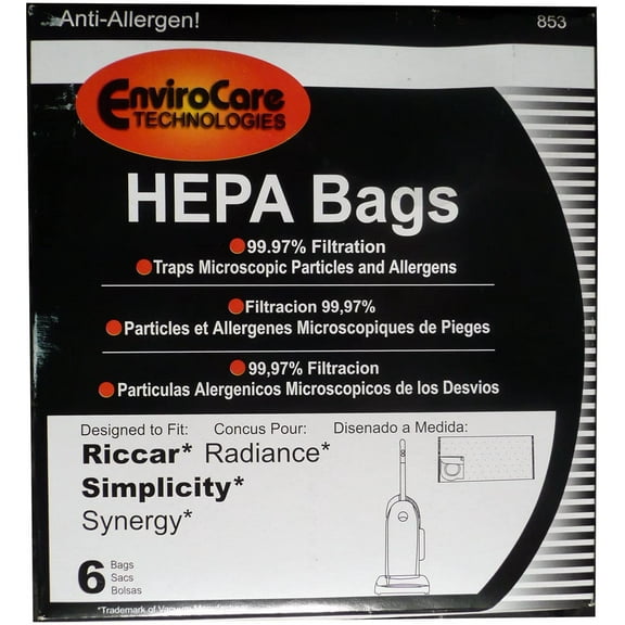 EnviroCare 6 Riccar Radiance Simplicity Synergy Style X HEPA Vacuum Cleaner Bags