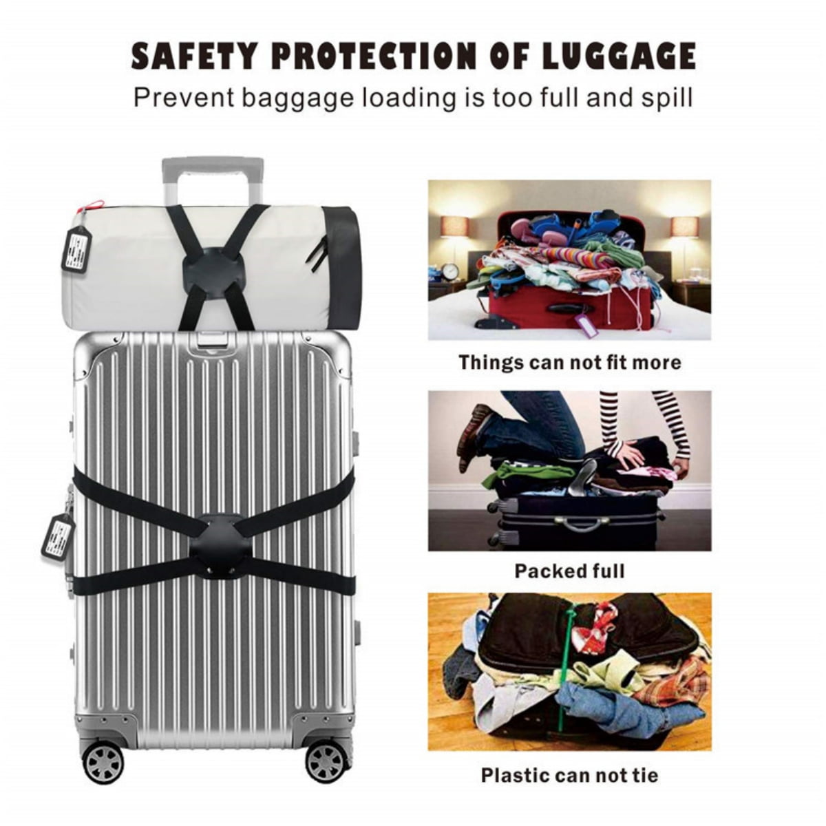 Adjustable Luggage Strap with Buckle, Connect Together Suitcase