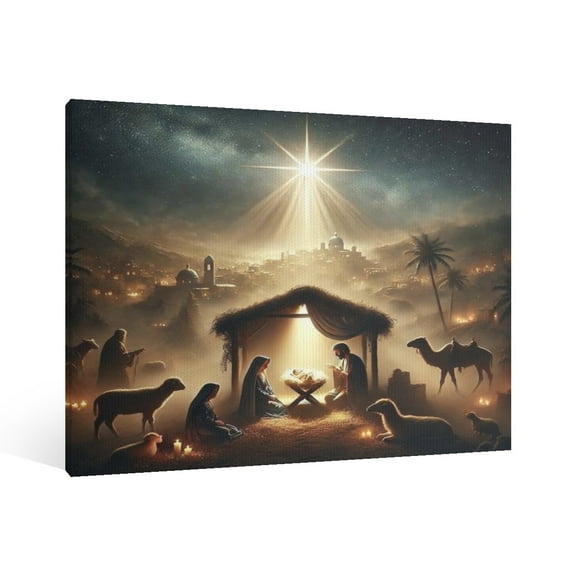 Vintage Jesus Nativity Scene Canvas Wall Art Paint , Christian Jesus Wall Art Decor,Christmas Wall Religious Artwork for Prayer Church Home Living Room,Bedroom Wall Decor Framed