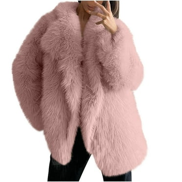 Wdfiry Fashion Winter Jacket for Women Ladies Warm Faux Furry Long Coat Jacket Winter Solid Lapel Outerwear