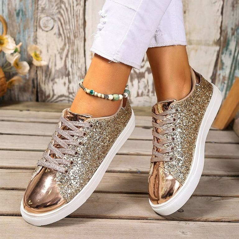 Miluxas Glitter Sneakers Sparkly Low Top Sequins Sneakers Lace Up