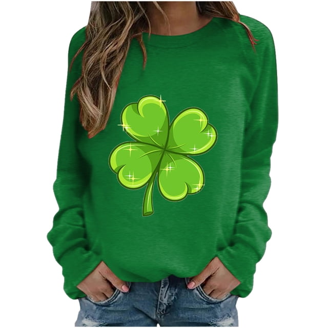 Pompotops Mode de la Saint-Patrick Chandail en Molleton Décontracté à Manches Longues Col Rond Imprimé pour Femmes Blouse en Solde