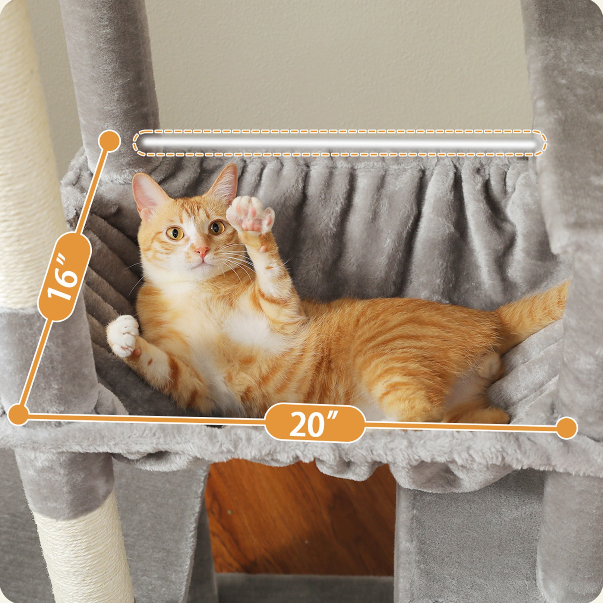 Kadyn 71" Large Cat Tree Tower for Indoor Cats, Multi-Level Cat Tree House with Padded Perches, Scratcher, Hammock, 2 Cozy Cat Condos and Scratching Posts, Gray