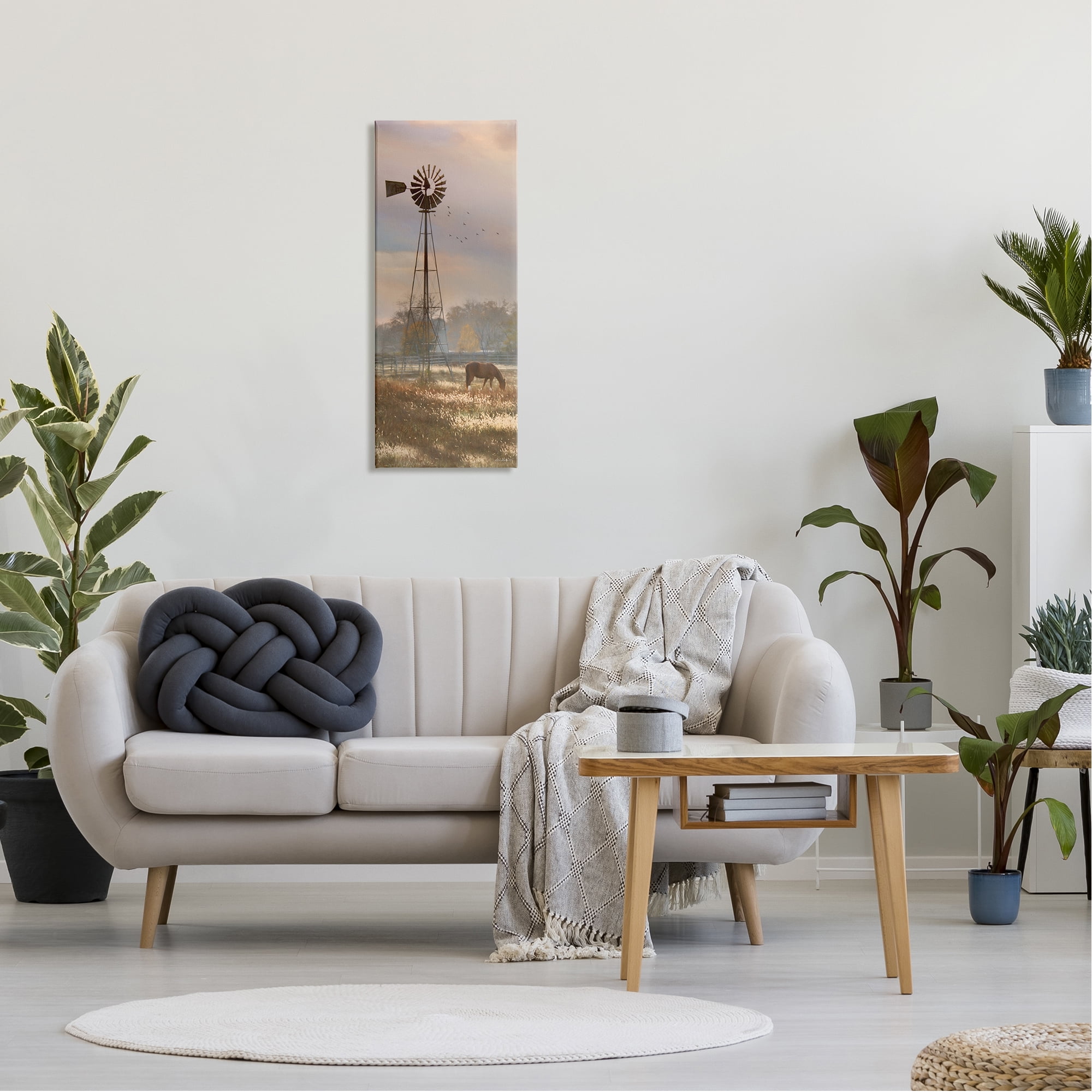 Stupell Grazing Horse Rural Windmill Pasture Landscape Photography Gallery Wrapped Canvas Print Wall Art