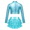 thumbnail image 2 of YONGHS Kids Girls Sequins Long Sleeve Crop Top with Shorts Culottes Jazz Hip Hop Dance Costume Light Blue 14, 2 of 5