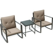 Abigail 3-Piece Outdoor Furniture Set - An Aesthetic Glass Coffee Table With 2 Sturdy Chairs - Coffee/ Off-white