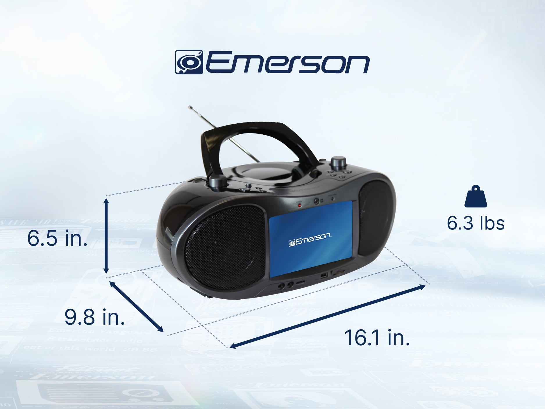 Emerson EDL-2560H 7" Bluetooth DVD Boombox with AM/FM Radio, Stereo Speakers, and Remote
