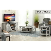 Zstar 3 Pcs Modern Wood Farmhouse TV Stand for TVs up to 65", 41" Coffee Table, 18" Side Table, Dark Grey