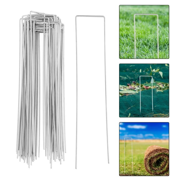 50 Pcs Grass Stakes Gardening Turf Nails for Artificial Silver