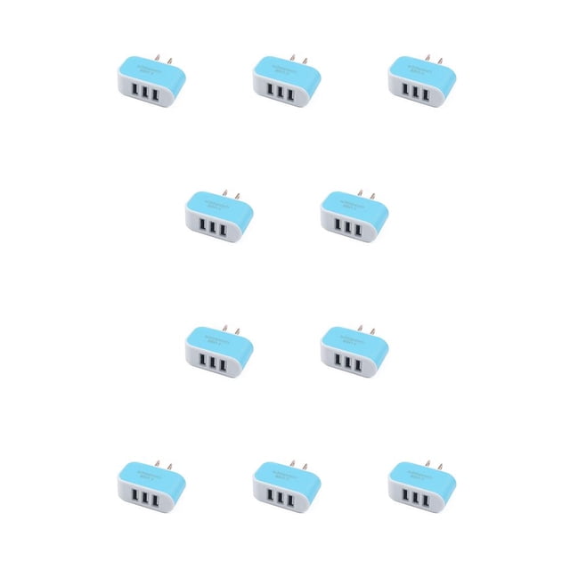 Tholdsy USB Universal de 3 puertos para teléfono móvil, de enchufe europeo/estadounidense, adaptador de de pared de viaje, de teléfono, 1 Azul 10Conjunto