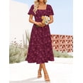 thumbnail image 3 of Vestido ZESICA para mujer, estilo bohemio, floral, midi, talla S, color vino, 3 of 8
