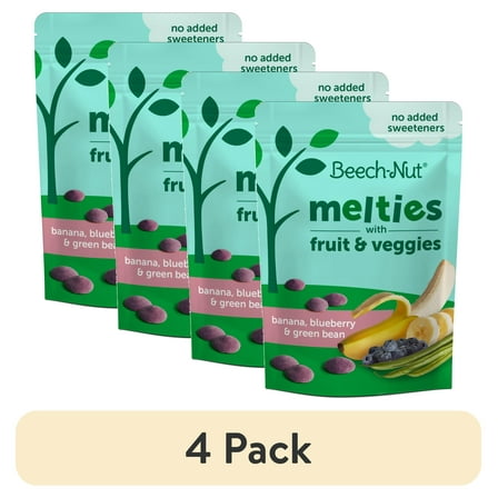 (4 pack) Beech-Nut Melties Banana Blueberry & Green Bean Melts Baby & Toddler Snack, 1 oz Bag