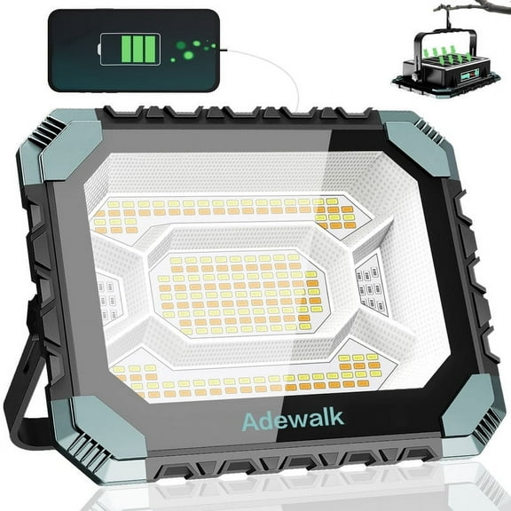 Adewalk 200W LED Solar Work Light Rechargeable, 16000LM Magnetic Worklight 3000K/4500K/6500K, 16000mAh Battery, IP66 Waterproof Portable Solar Outdoor Working Light for Emergency, Camping
