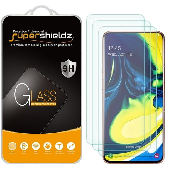 [3-Pack] Supershieldz for Samsung Galaxy A80 Tempered Glass Screen Protector, Anti-Scratch, Anti-Fingerprint, Bubble Free