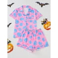 thumbnail image 3 of ATAIKU Halloween Silk Satin Pajama Set for Women 2 Piece Lounge Pjs Shorts Matching Ghost Pumpkin Sleepwear Button Down Shirt Shorts, 3 of 6