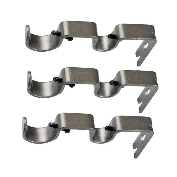 YWMJZEU Gray~Set of 3 Double Curtain Rod Bracket Holder Sturdy Steel &5/8[ Rod
