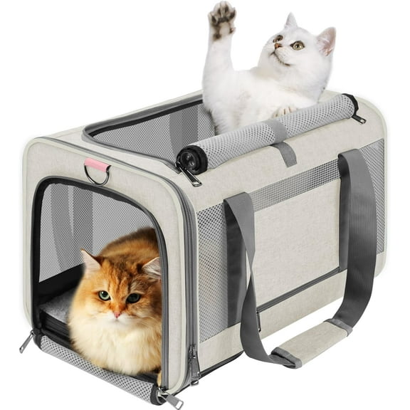 Pet Carrier for Large Cat 20 lbs  / Soft Sided Small Dog 12 Pounds Travel Crate Top Load/Collapsible Kitty Carry Bag Big Kitten Mesh/Sturdy Animal Transport cage Kennel