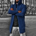 thumbnail image 2 of Wrtxtat Men's Hooded Cardigan Winter Fashion Heavyweight Thermal Outerwear Relaxed Fit Waffle Knit Long Jacket Big and Tall Blue XXL, 2 of 4