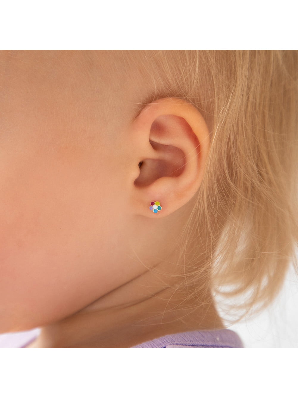14k Gold Petite Petals Baby / Toddler / Kids Earrings Safety Screw Back