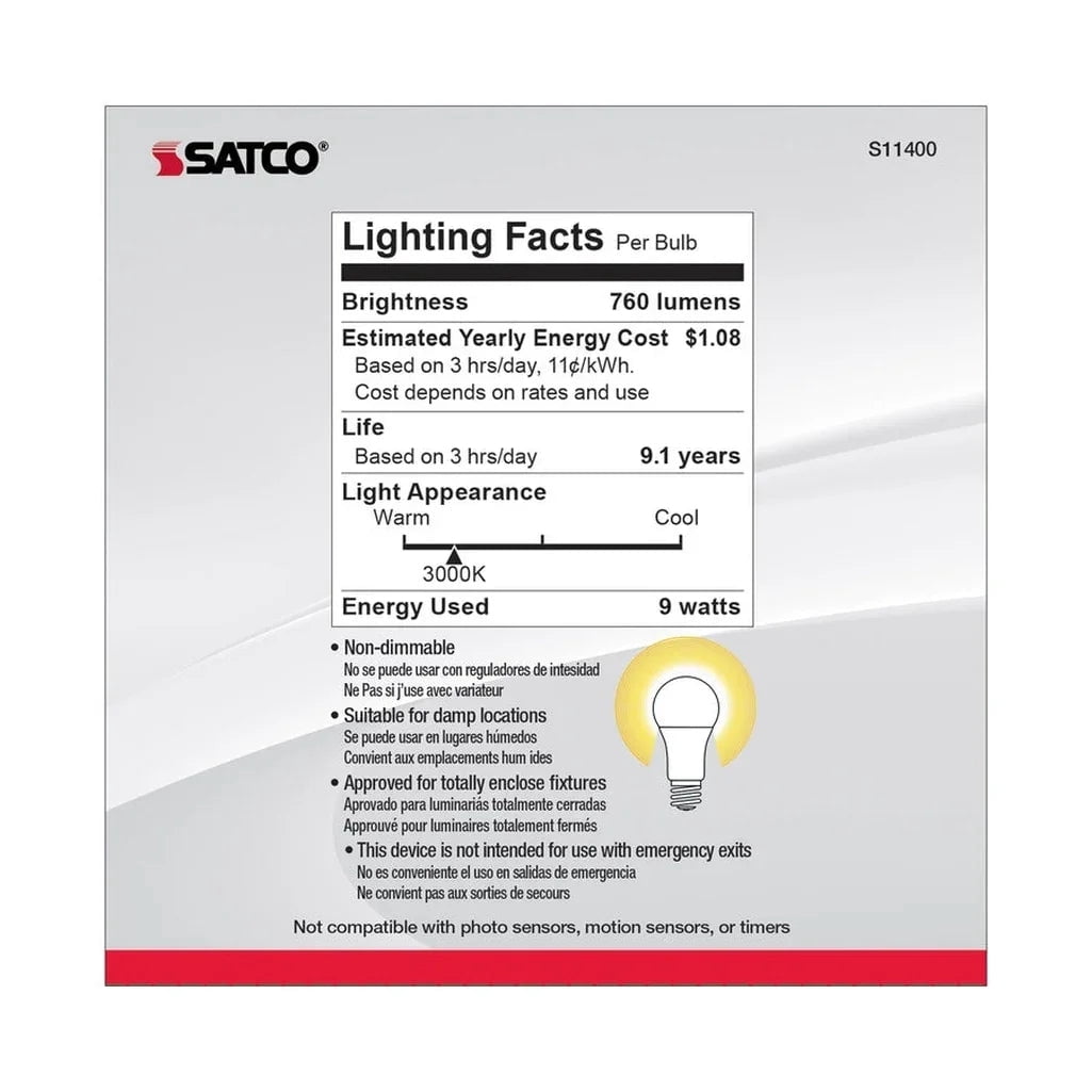 Satco 60W Equivalent Warm White A19 Medium LED Light Bulb (10-Pack) S11400