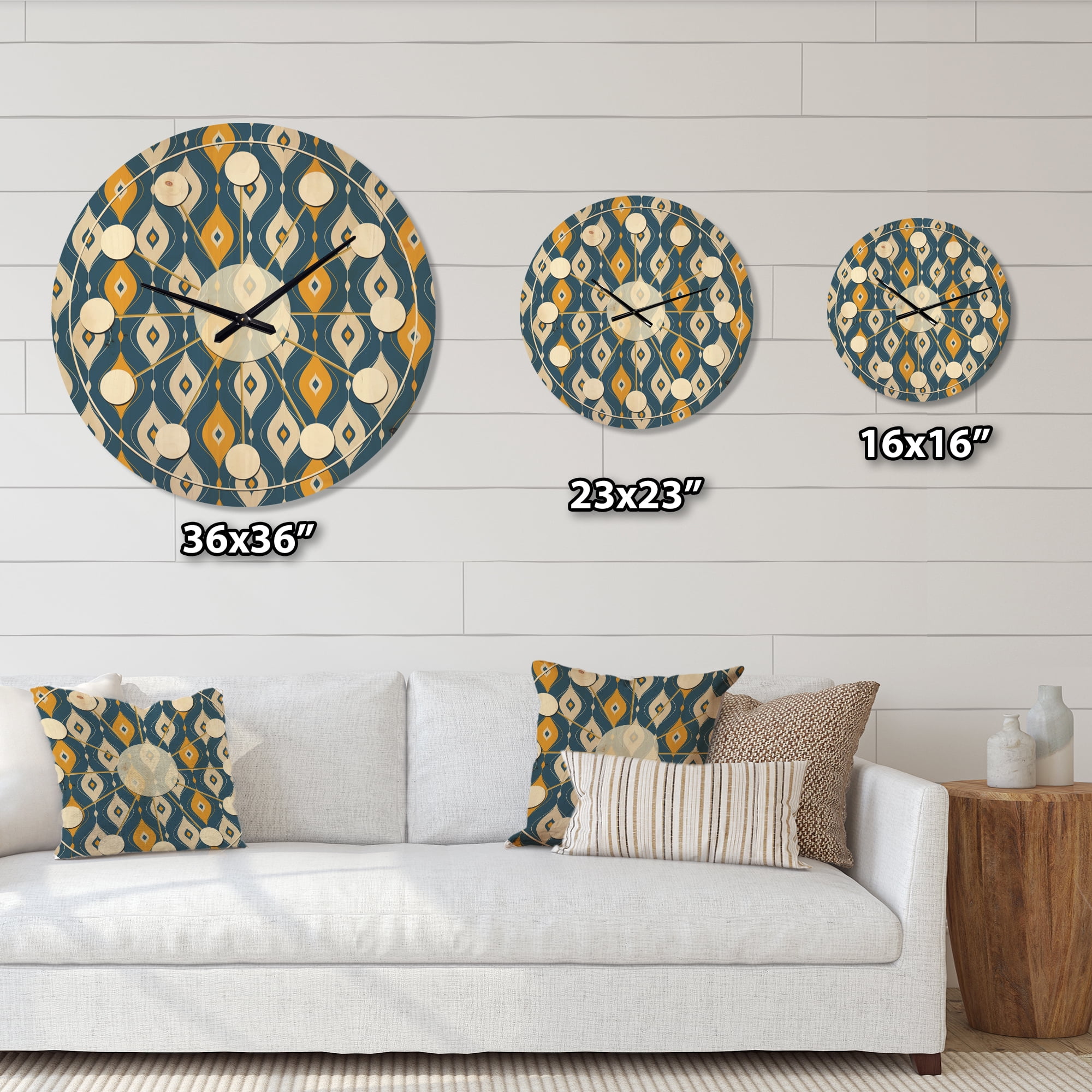 Designart 'Abstract Retro Pattern II' Mid-Century Modern Wood Wall Clock