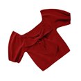 thumbnail image 3 of Qarigey Camisa de punto Bowknot Camiseta de color sólido Manga corta Top fino de verano Prendas para la parte del cuerpo Vino rojo, 3 of 6