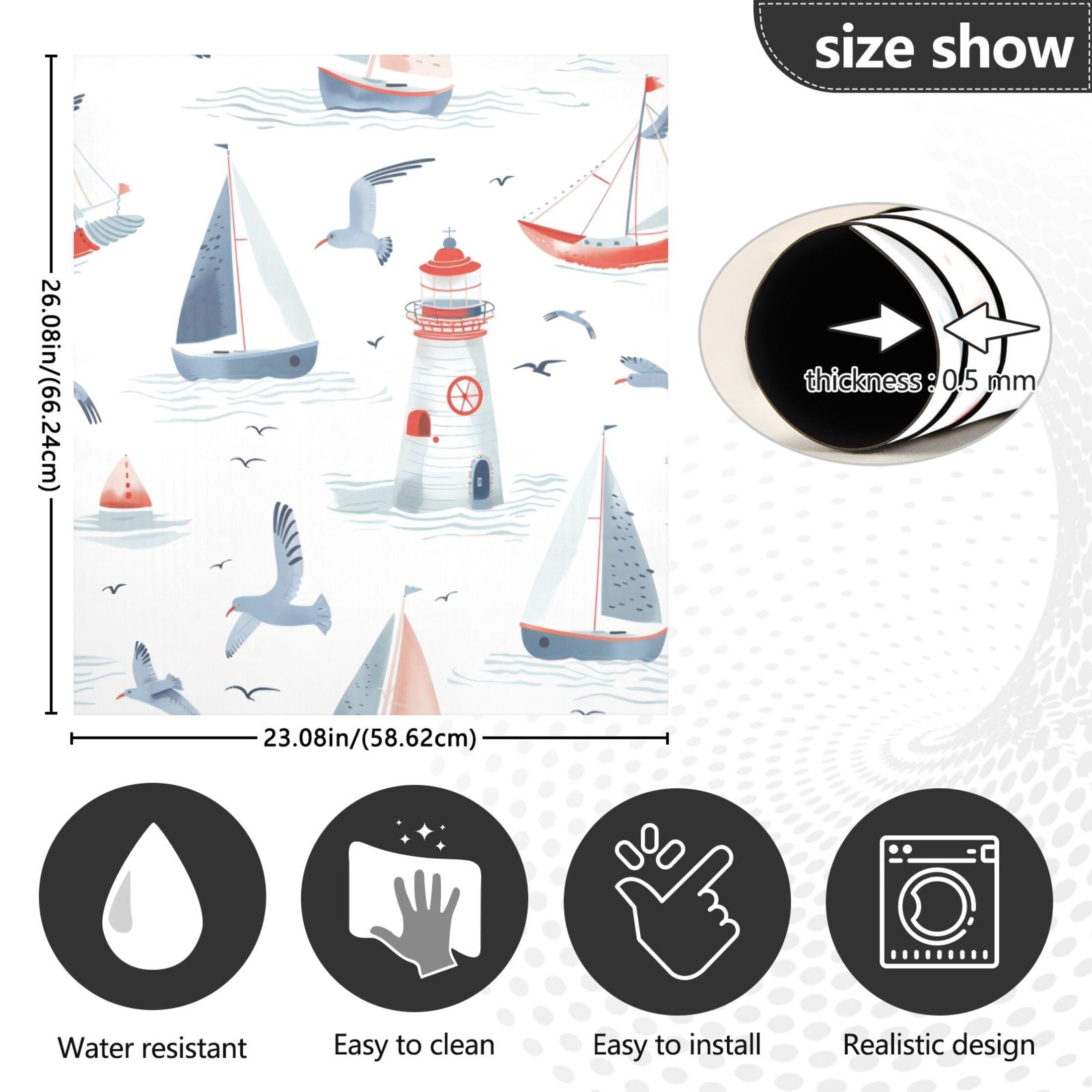 Dishwasher Magnetic Sticker 23x26 Inch Refrigerator Magnetic Sticker Washing Machine Magnetic Sticker Kitchen Panel Magnetic Sticker Home Decor Blue Sailing Lighthouse